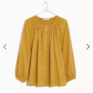 Madewell Embroidered Smocked-Neck Raglan Top